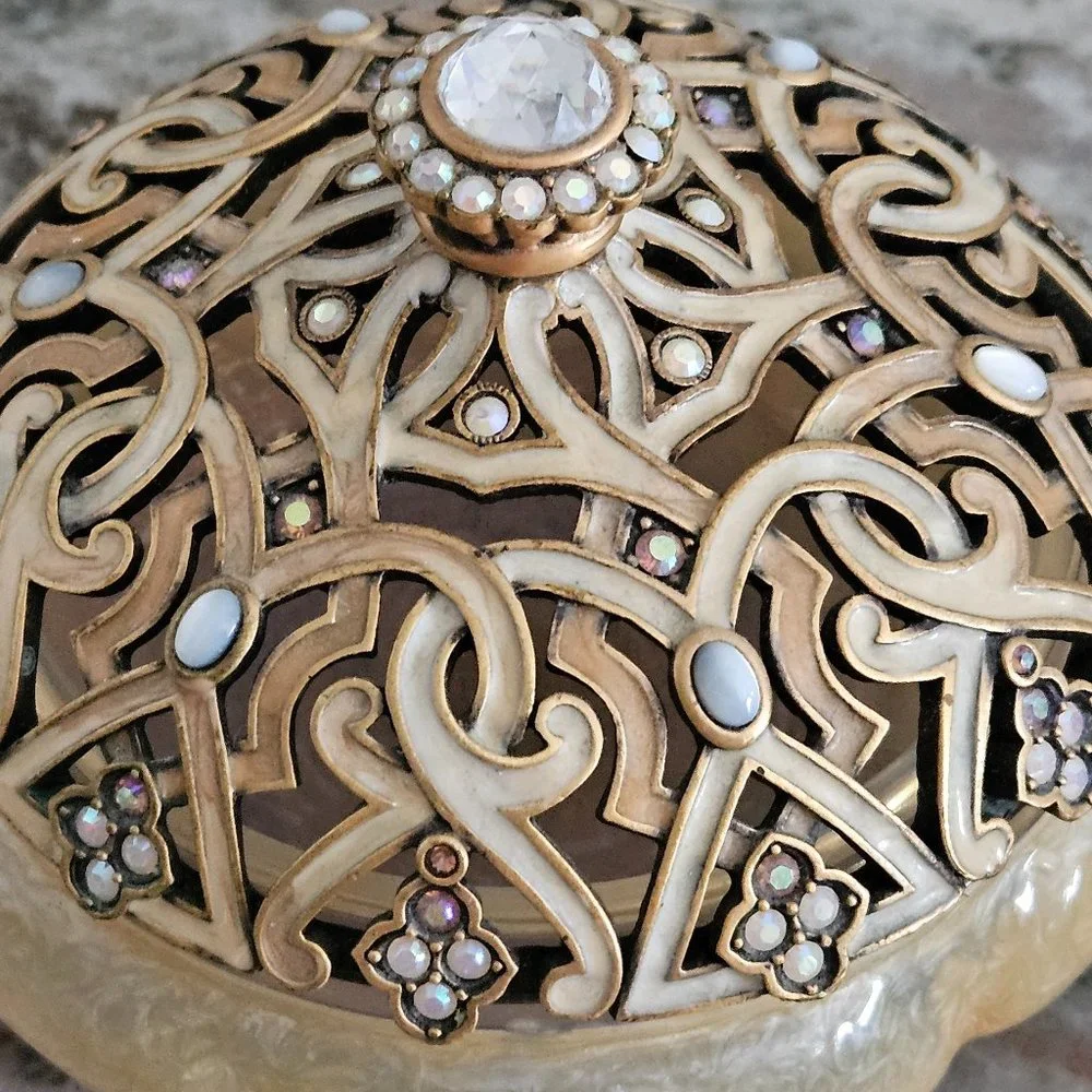 RARE JAY STRONGWATER ARABESQUE SCROLL CRYSTAL ENAMEL VANITY JAR CANISTER BOX